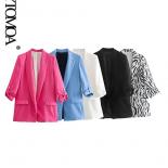 Kpytomoa Women Fashion Office Wear Open Blazer Coat Vintage Rolledup Sleeves Flap Pockets Female Outerwear Chic Veste Fe