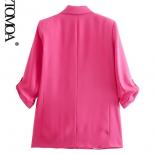 Kpytomoa Women Fashion Office Wear Open Blazer Coat Vintage Rolledup Sleeves Flap Pockets Female Outerwear Chic Veste Fe