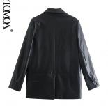 Kpytomoa Women Fashion Faux Leather Uni Blazer Coat Vintage Long Sleeve Flap Pockets Female Outerwear Chic Veste Femme  