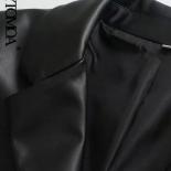 Kpytomoa Women Fashion Faux Leather Uni Blazer Coat Vintage Long Sleeve Flap Pockets Female Outerwear Chic Veste Femme  