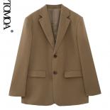 Kpytomoa Women Fashion Front Button Oversized Blazer Coat Vintage Long Sleeve Flap Pockets Female Outerwear Chic Vestes 