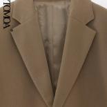 Kpytomoa Women Fashion Front Button Oversized Blazer Coat Vintage Long Sleeve Flap Pockets Female Outerwear Chic Vestes 
