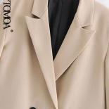 Kpytomoa Women Fashion Double Breasted Loose Fitting Blazer Coat Vintage Long Sleeve Pockets Female Outerwear Chic Tops 