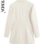 Kpytomoa moda feminina duplo breasted blazer casaco vintage mangas compridas bolsos com aba outerwear feminino chique vestes fem