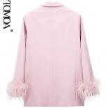 Kpytomoa Women Fashion With Feathers Front Button Blazer Coat Vintage Long Sleeve Flap Pockets Female Outerwear Chic Clo