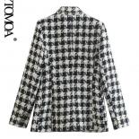 Kpytomoa Women Fashion Tweed Houndstooth Checkered Blazer Coat Vintage Long Sleeve Flap Pockets Female Outerwear Chic Ve