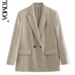 Kpytomoa Women Fashion Double Breasted Loose Fitting Blazer Coat Vintage Long Sleeve Pockets Female Outerwear Chic Veste