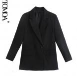 Kpytomoa Women Fashion Double Breasted Loose Fitting Blazer Coat Vintage Long Sleeve Pockets Female Outerwear Chic Veste