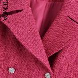 Kpytomoa Women Fashion With Rhinestone Buttons Tweed Coat Vintage Long Sleeve Flap Pockets Female Outerwear Chic Overcoa