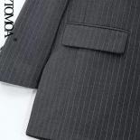 Kpytomoa Women Fashion Front Button Pinstripe Blazer Coat Vintage Long Sleeve Flap Pockets Female Outerwear Chic Vestes 