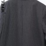 Kpytomoa Women Fashion Front Button Pinstripe Blazer Coat Vintage Long Sleeve Flap Pockets Female Outerwear Chic Vestes 
