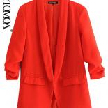 Kpytomoa Women Fashion Office Wear Basic Blazers Coat Vintage Pleated Long Sleeve Pockets Female Outerwear Chic Tops  Bl