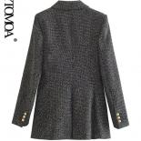 Kpytomoa Women Fashion Tweed Double Breasted Blazer Coat Vintage Long Sleeve Flap Pockets Female Outerwear Chic Vestes F