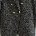 Kpytomoa Women Fashion Tweed Double Breasted Blazer Coat Vintage Long Sleeve Flap Pockets Female Outerwear Chic Vestes F