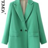 Kpytomoa Women Fashion Double Breasted Office Wear Blazer Coat Vintage Long Sleeve Pockets Female Outerwear Chic Veste F