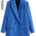 Kpytomoa Women Fashion Double Breasted Office Wear Blazer Coat Vintage Long Sleeve Pockets Female Outerwear Chic Veste F