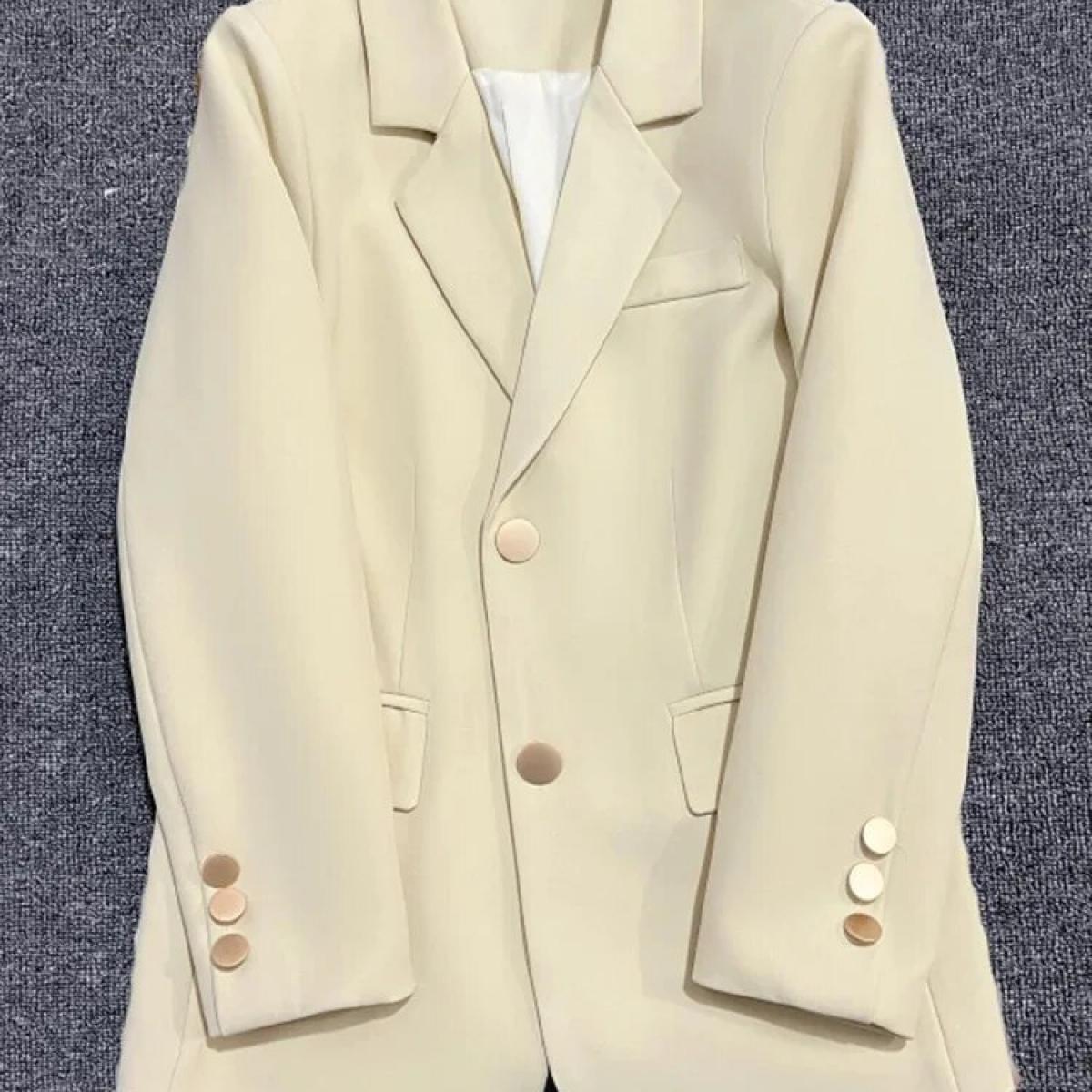 Xfpv  Beige Metal Button Suit Tops Women Single Button Blazer Coat Jacket 2023 Fashion New Trend Spring Autumn Sm4982