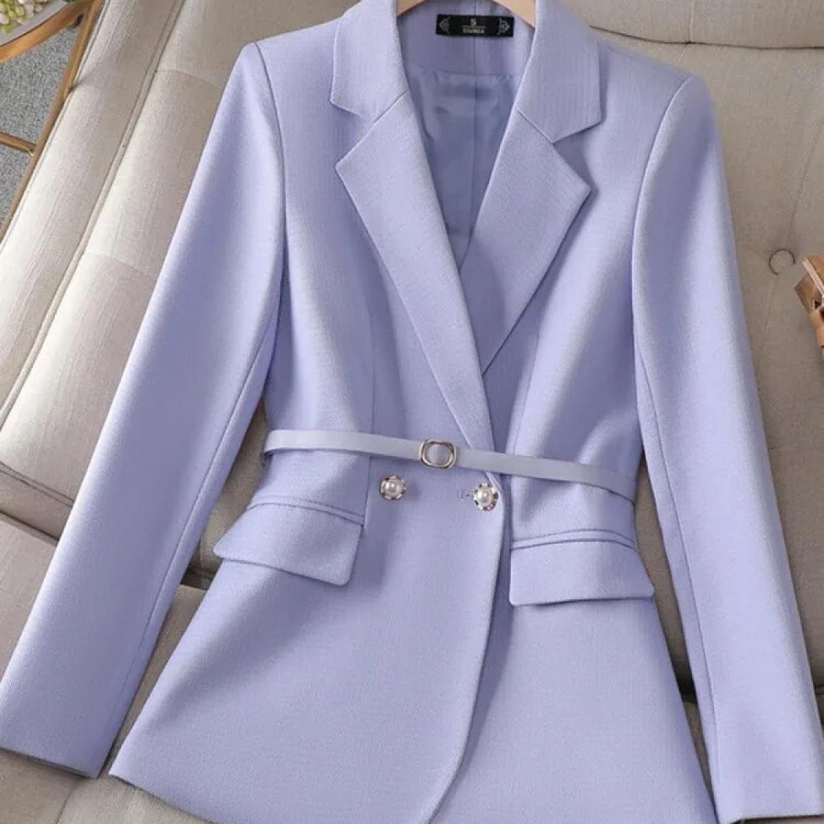 Xfpv Women's Purple Fashion Slim Casual Belt Waist Slim Temperament Single Breasted Blazer Coat New Winter Autumn 2023 S