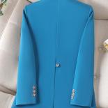 Xfpv Women Casual Blue High End Split Back Long Sleeve Slim Temperament Blazer Jacket Coat Fashion New Winter Autumn 202
