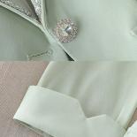 Xfpv Women's Three Quarter Sleeve Casual Diamond Patchwork Temperament Single Breasted Blazer Jacket Spring Autumn 2023 