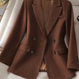 Xfpv Women's Casual Slimtemperament Coffee Thickened Woolen Double Breasted Blazer Coat Fashion New Winter Autumn 2023 S