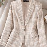 Xfpv Women's Casual High Quality Plaid Slim Temperament Single Button Woolen Blazer Coat Fashion New Winter Autumn 2023 