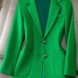Xfpv Women's Notched Long Sleeve Single Breasted Green Blazer Temperament Coat Jacket Fashion New Tide Spring Autumn 202