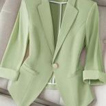 Xfpv Women's Green Three Quarters Sleeve Casual Temperament  Single Breasted Blazer Coat Jacket Fashion New Autumn 2023 