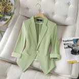 Xfpv Women's Green Three Quarters Sleeve Casual Temperament  Single Breasted Blazer Coat Jacket Fashion New Autumn 2023 