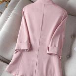 Xfpv Women's Casual Pink Striped Button Three Quarter Sleeve Loose Top Temperament Blazer Jacket Fashion New Autumn 2023