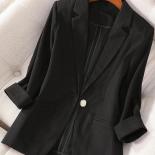 Xfpv Women's Single Button Black Three Quarter Sleeve Blazer Temperament Coat Jacket Fashion New Tide Spring Autumn 2023