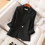 Xfpv Women's Single Button Black Three Quarter Sleeve Blazer Temperament Coat Jacket Fashion New Tide Spring Autumn 2023