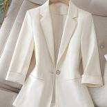 Xfpv Women's Casual White Loose Three Quarter Sleeve Single Breasted Blazer Temperament Coat Fashion New Tide Autumn 202