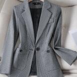 Gray Coffee Plaid Ladies Formal Blazer Women Female Business Work Wear Jacket Coat With Pocket