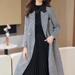 High Quality Autumn Winter Ladies Long Blazer Women Black Gray Striped Triple Breasted Female Casual Jacket Coat