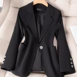 Yellow Khaki Blue Black Women Blazer Ladies Female Long Sleeve Single Button Jacket Coat With Pocket