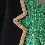 Fashion Women Casual Blazer Ladies Female Long Sleeve Black Green Plaid Single Button Straight Jacket Coat