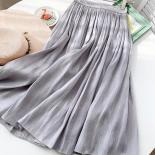 Soft Thin Spring Summer Pleated Skirt For Women Midi Long High Waist Aline Skirt Female Solid Boho Maxi Skirts Lady  Ski