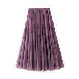 2022 אופנה סתיו חורף וינטג' טול חצאית קפלים נשים אלסטית רשת מותן גבוהה רשת ארוכה חצאית מקסי נשי ג'ופ לונג