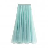 2022 אופנה סתיו חורף וינטג' טול חצאית קפלים נשים אלסטית רשת מותן גבוהה רשת ארוכה חצאית מקסי נשי ג'ופ לונג