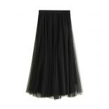 2022 Fashion Autumn Winter Vintage Tulle Pleated Skirt Women Elastic High Waist Mesh Long Maxi Skirt Female Jupe Longue 