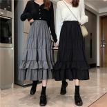 Fashion Women Long A Line Skirt Female Autumn Winter Ruffles Mid Calf High Waist Pleated Skirts Womens Sun School Skirt