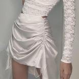 Color sólido blanco como seda pliegue costura delgada atar falda estilo dulce mini falda corta Faldas