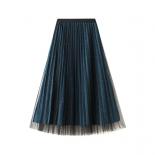 Blue Sequined Tulle Skirts Women 2022 Autumn Winter Shiny Bright Side Skirt Female Midi Long Pleated Skirt  Skirts