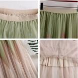 Green High Waist Tulle Skirts Women 2022 Spring Summer Sweet Tutu Skirt Female Mesh Midi Skirt Jupe Longue Femme