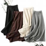  Autumn Winter Knitted Skirt Women 2022 New Casual Warm Pleated Skirt Female Beige Gray Elegant Thick Midi Skirts