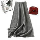  Autumn Winter Knitted Skirt Women 2022 New Casual Warm Pleated Skirt Female Beige Gray Elegant Thick Midi Skirts
