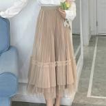 Spring Summer Casual Pleated Tull Skirt Women Fashion Cute Midi Long Velvet Skirts Female Black Allmatch Mesh Skirt  Ski