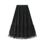 Primavera Verano Casual plisado falda de tul mujer moda Linda Midi faldas largas de terciopelo mujer negro Allmatch falda de mal