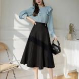 A Line Skirts Woman High Waist Casual Streetwear Work Wear Office Ladies Skirt Midi Retro  Style Faldas Femme Ol